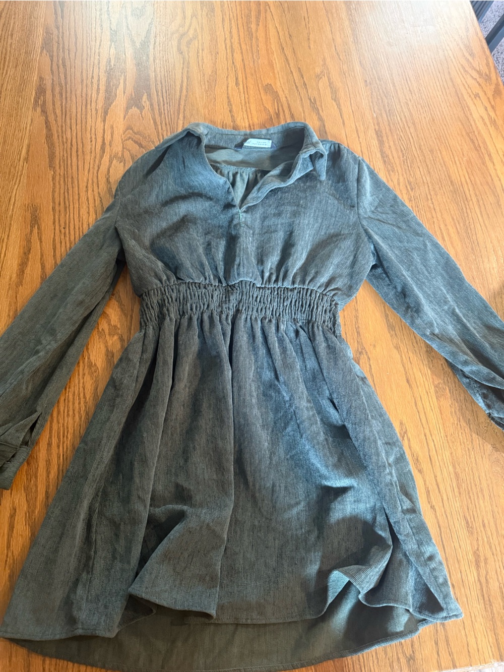 Zara Hunter Green Smocked-Waist corduroy Mini Dress